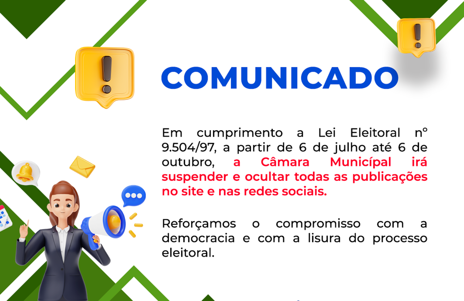 Câmara de Itaporã se adequa às normas eleitorais e suspende as publicações no site institucional e redes sociais durante período eleitoral